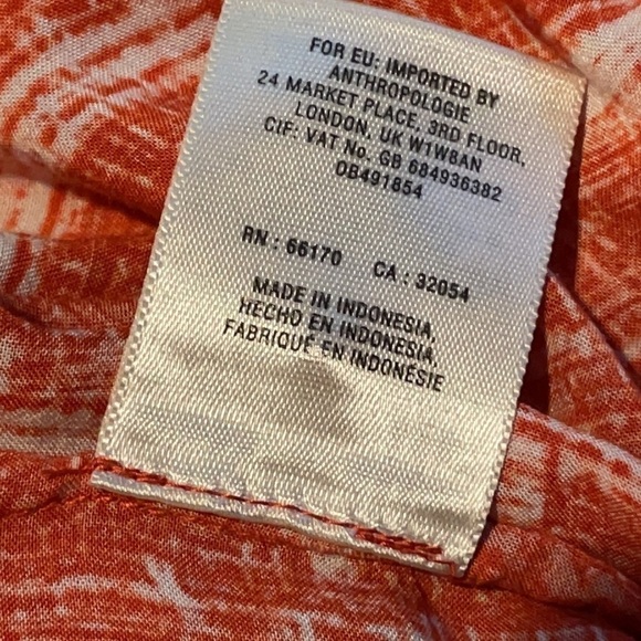 MAEVE ANTHROPOLOGIE Orange Long Roll Tab Sleeve Blouse Tunic Button Rayon Top - Picture 7 of 7